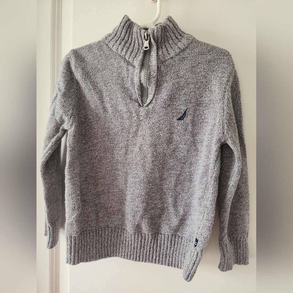 Kid's sz 4T Nautica Boys Heather Grey Quarter Zip‎ Knit Pullover Sweater Preppy
